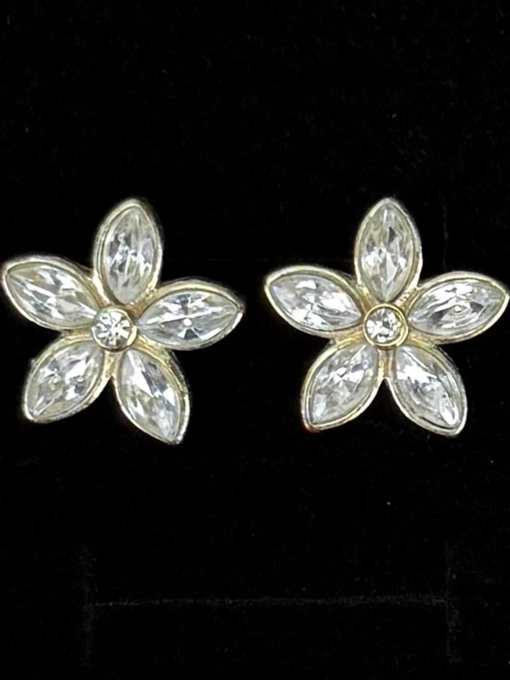 Vintage, silvertone and clear, weighted flower costume pierced post earrings